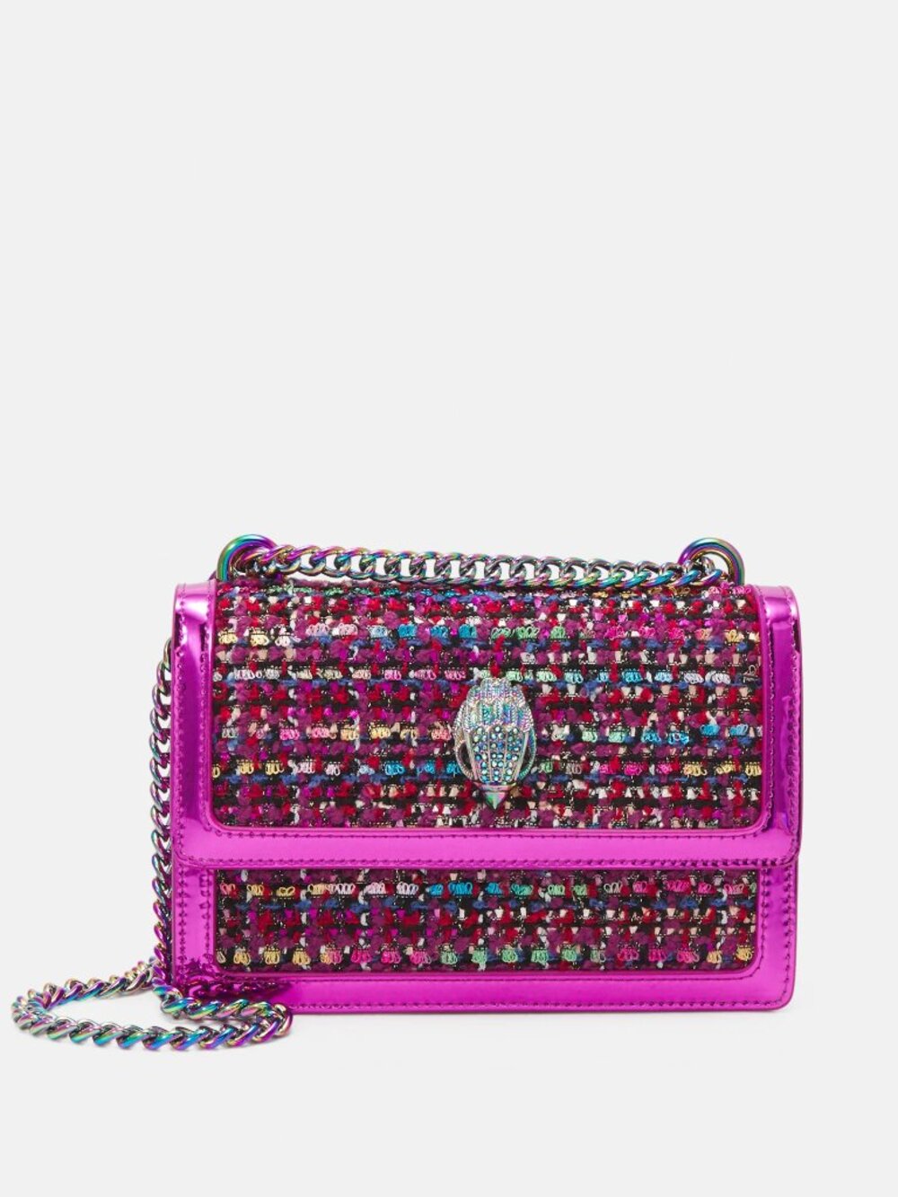 RARE HTF NWT Kurt Geiger Shoreditch Crossbody Bag Metallic Tweed Fuchsia Pink